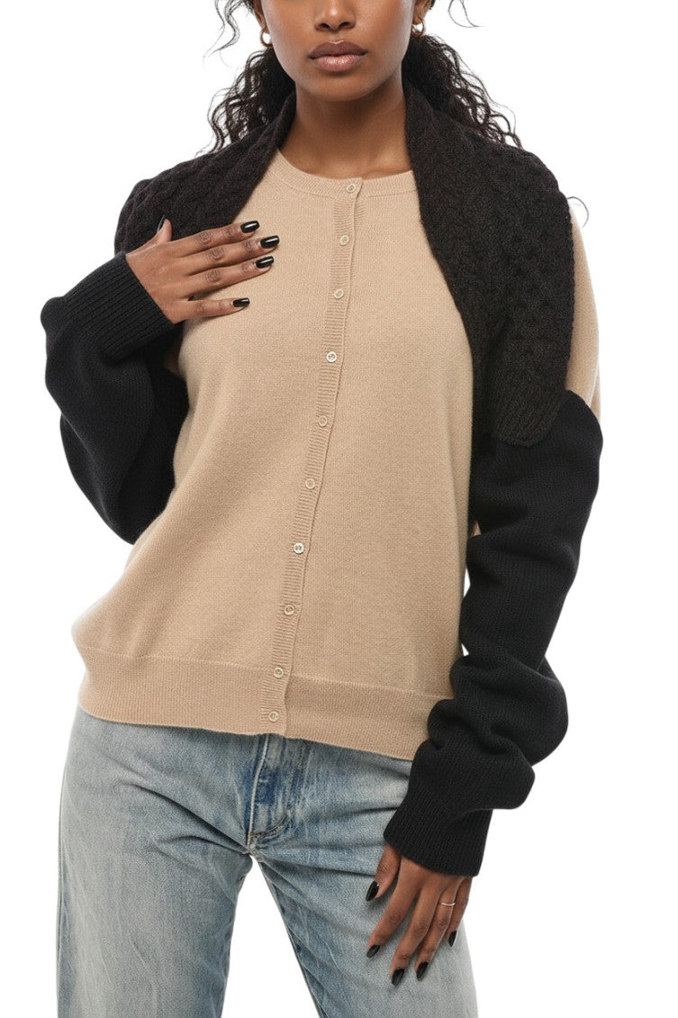 Black Knitted Shawl Neck Shrug 1
