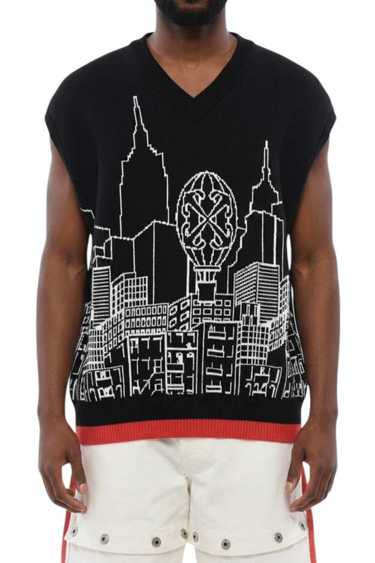 Black Graphic V Neck Sweater 1