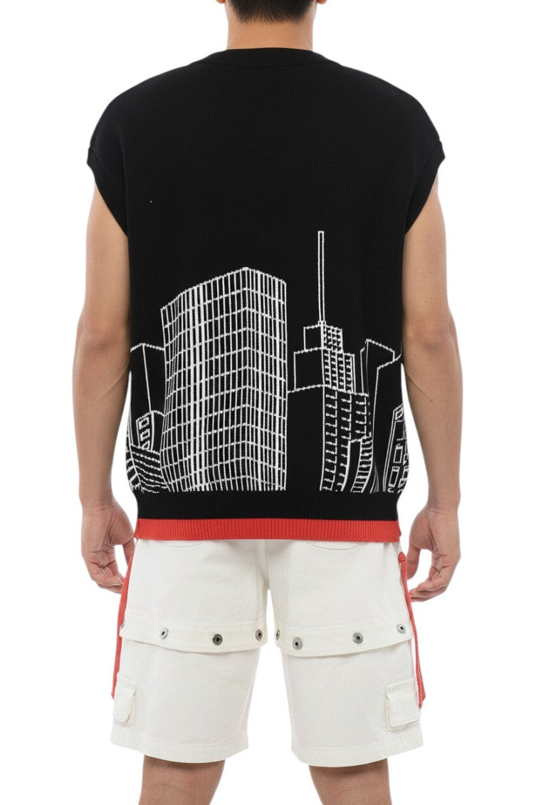 Black Graphic V Neck Sweater 2