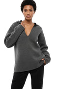Grey Solid V Neck Sweater 1