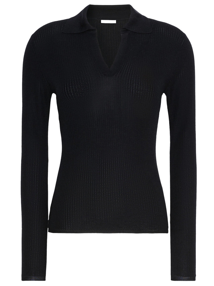 Navy Knitted Shirt Collar Sweater 1