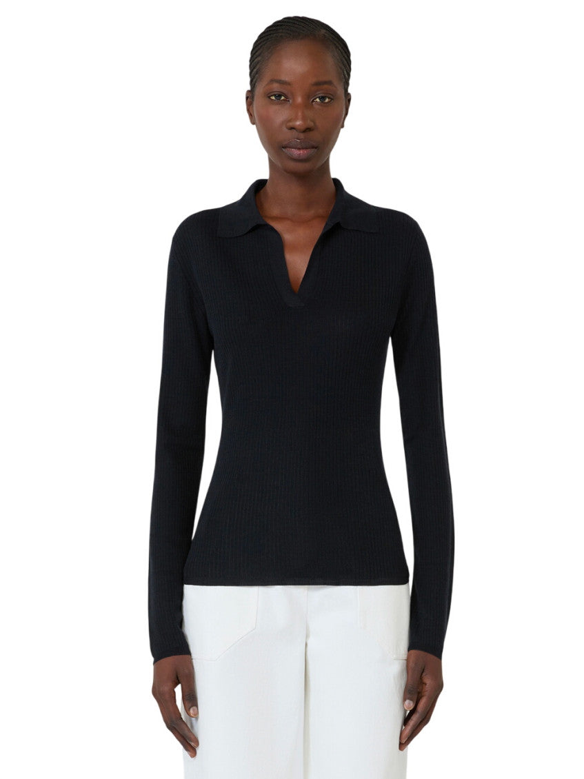 Navy Knitted Shirt Collar Sweater 2