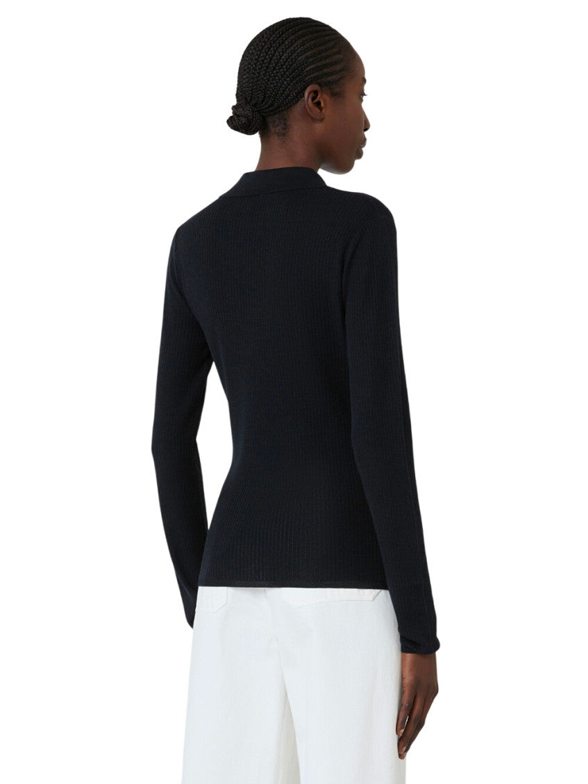 Navy Knitted Shirt Collar Sweater 3