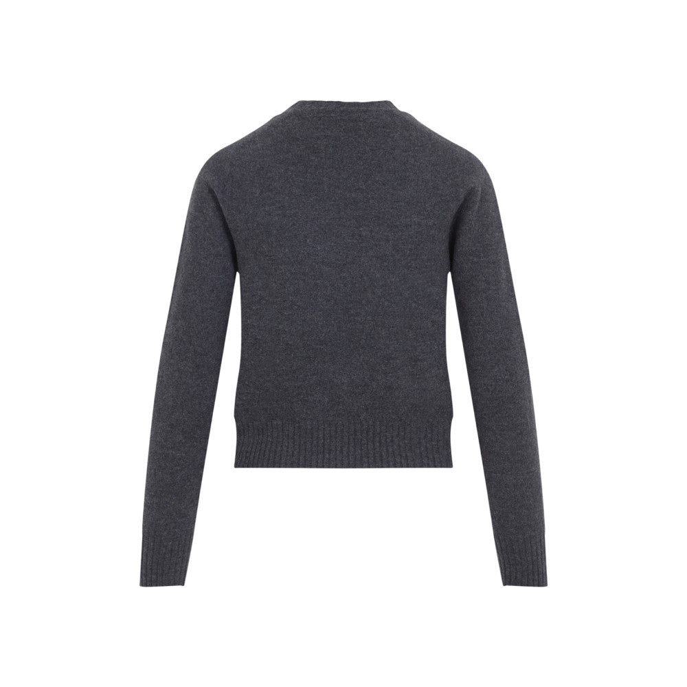 Grey Solid Crew Neck Sweater 2