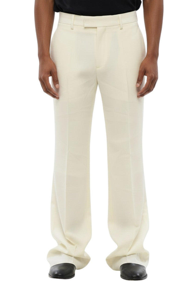White Flared Flat Front Trousers 1