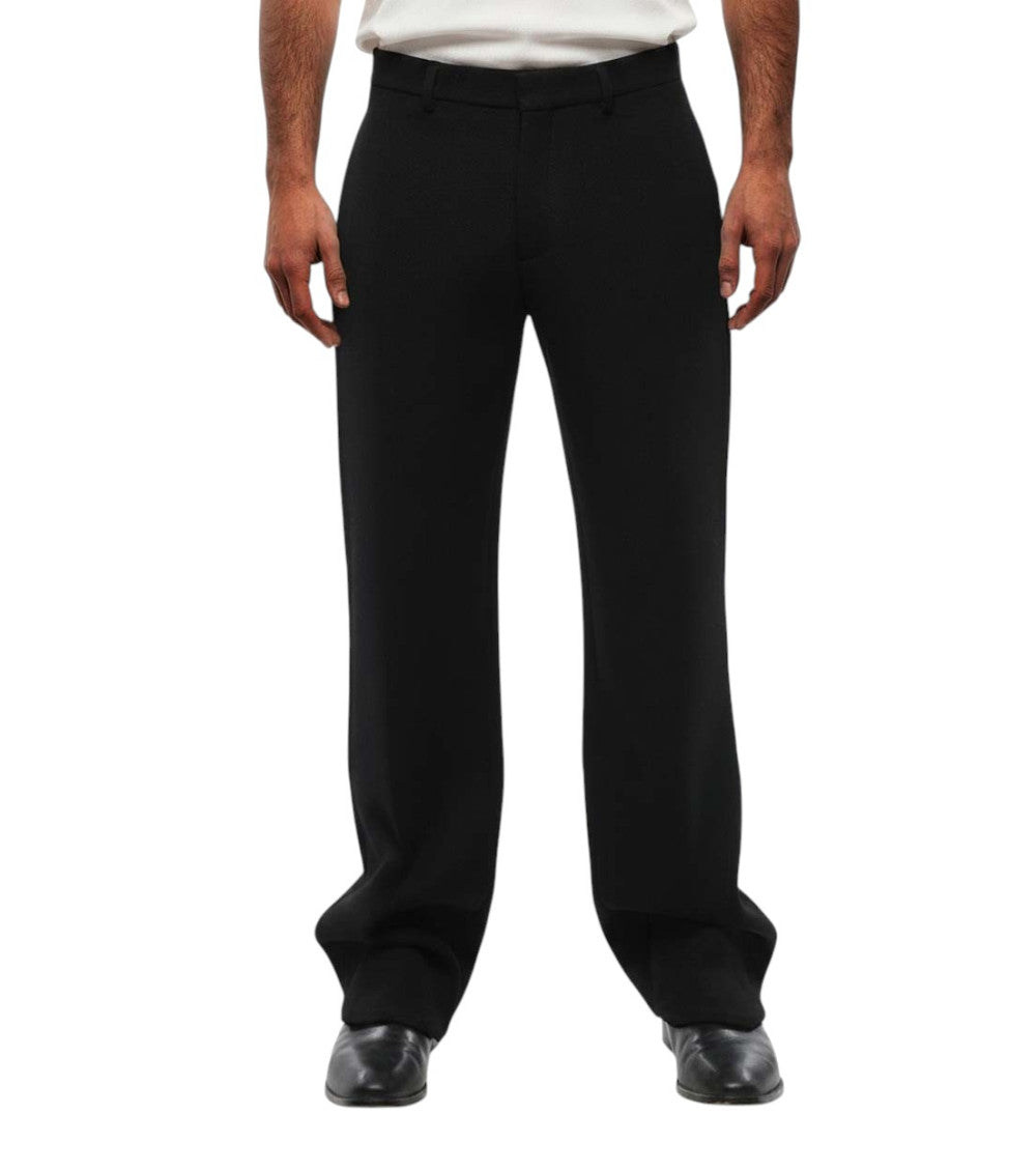 Black Straight Solid Trousers 1