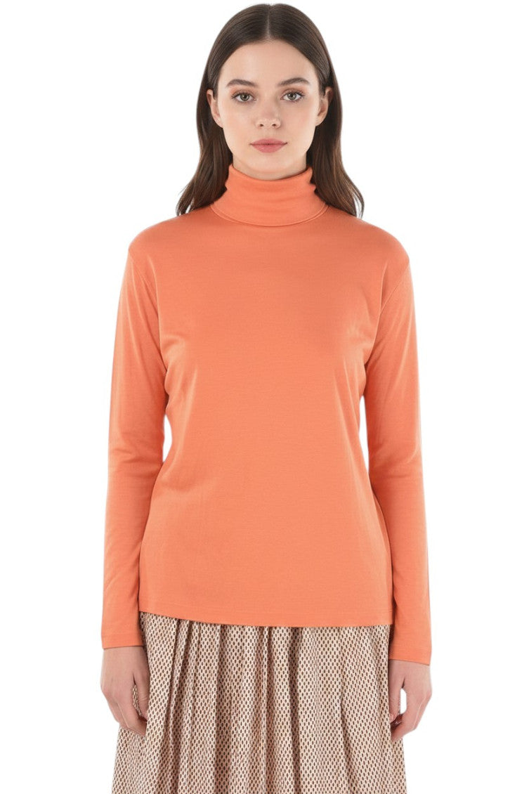 Orange Solid Turtle Neck Sweater 1