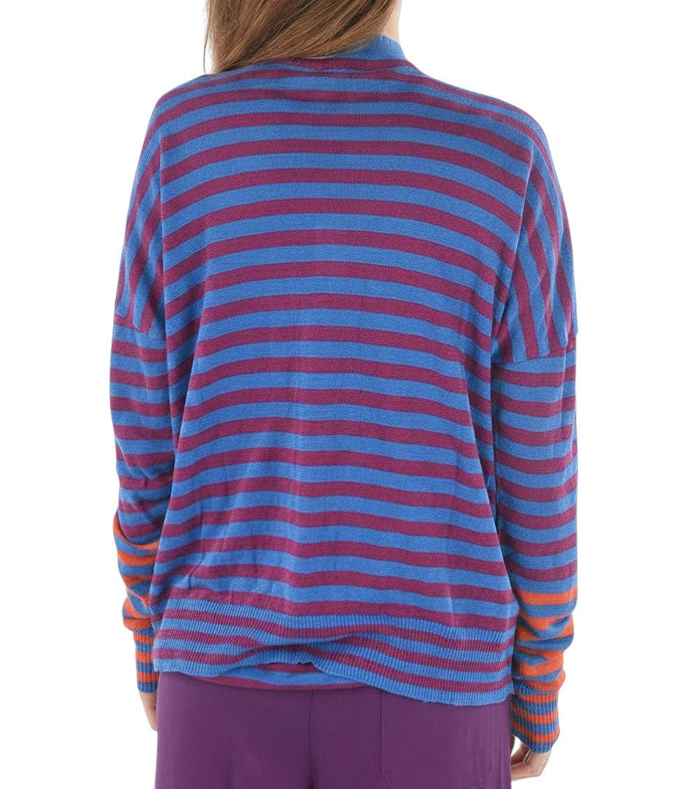 Multicolor Linen Striped Open-Front Cardigan 2