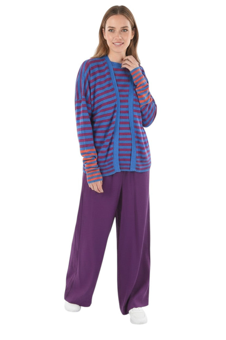 Multicolor Linen Striped Open-Front Cardigan 3