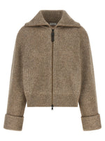 Beige Knitted Shirt Collar Sweater 1