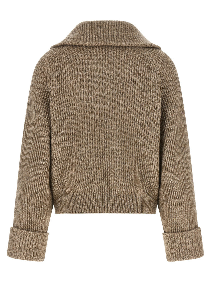Beige Knitted Shirt Collar Sweater 2