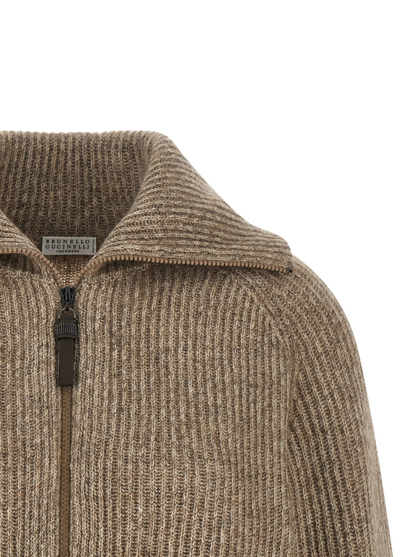 Beige Knitted Shirt Collar Sweater 3