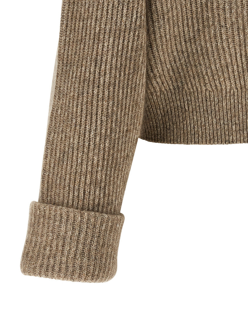 Beige Knitted Shirt Collar Sweater 4