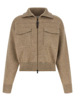 Beige Solid Shirt Collar Sweatshirt 1