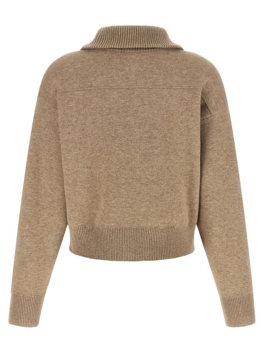 Beige Solid Shirt Collar Sweatshirt 2