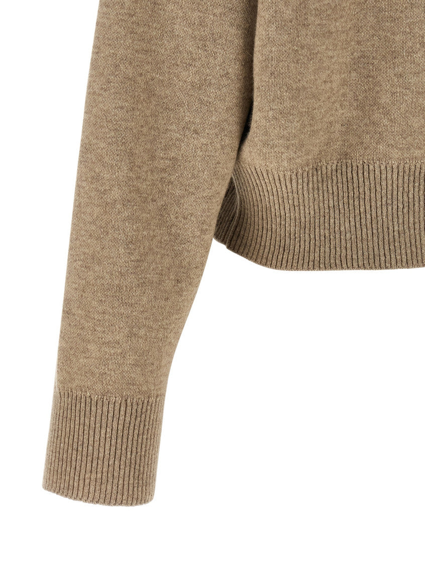 Beige Solid Shirt Collar Sweatshirt 4