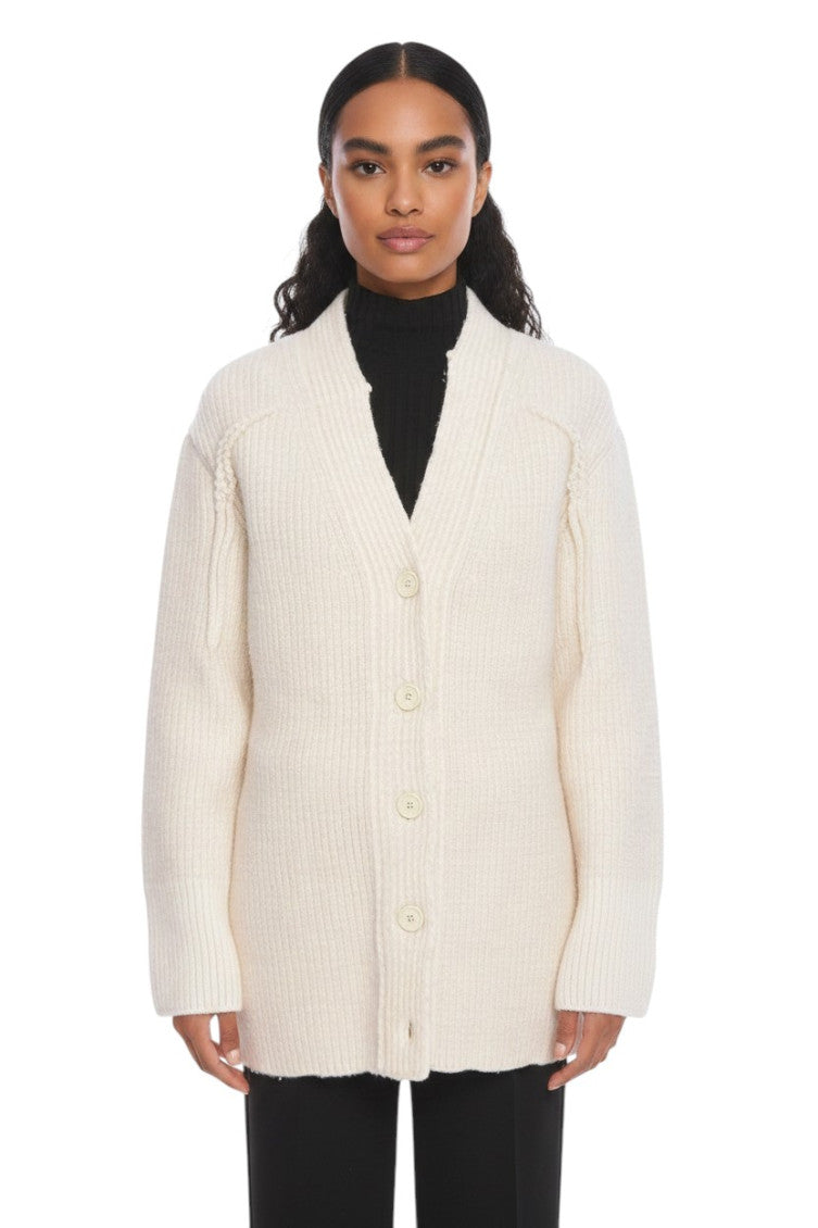 White Knitted V Neck Cardigan 1