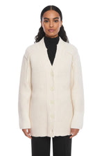 White Knitted V Neck Cardigan 1
