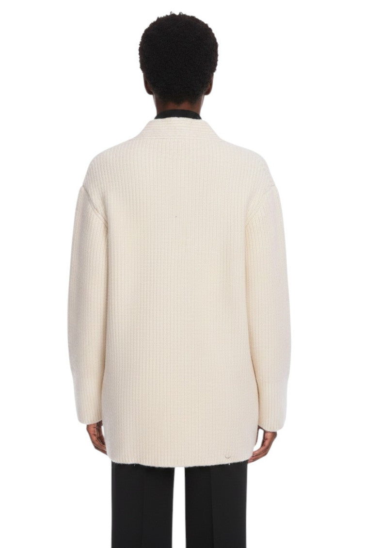 White Knitted V Neck Cardigan 2