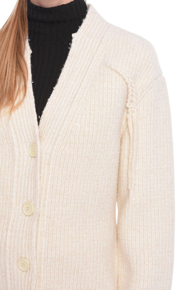 White Knitted V Neck Cardigan 3
