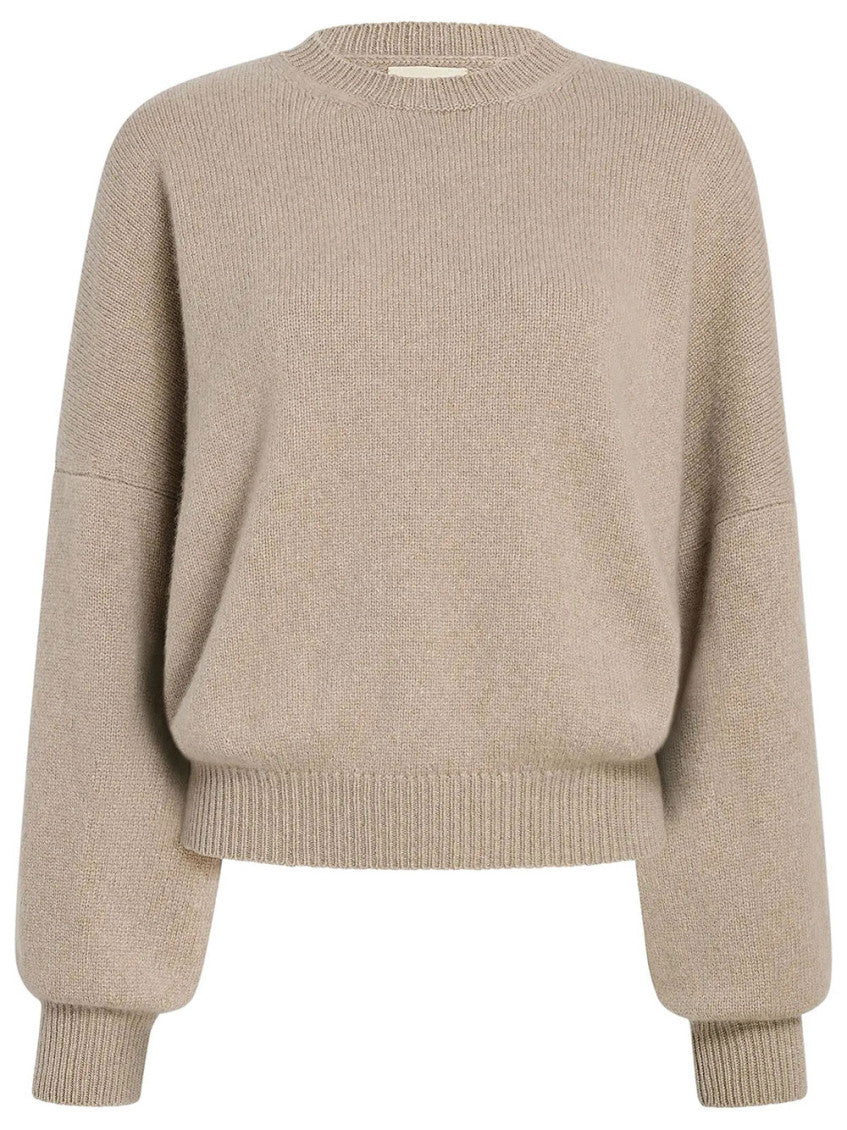 Beige Solid Crew Neck Sweater 1