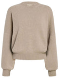 Beige Solid Crew Neck Sweater 1
