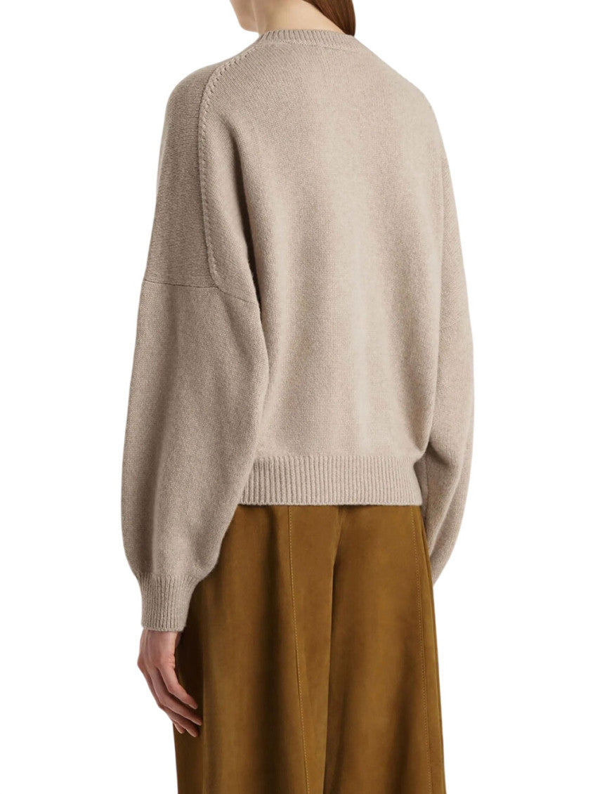 Beige Solid Crew Neck Sweater 2