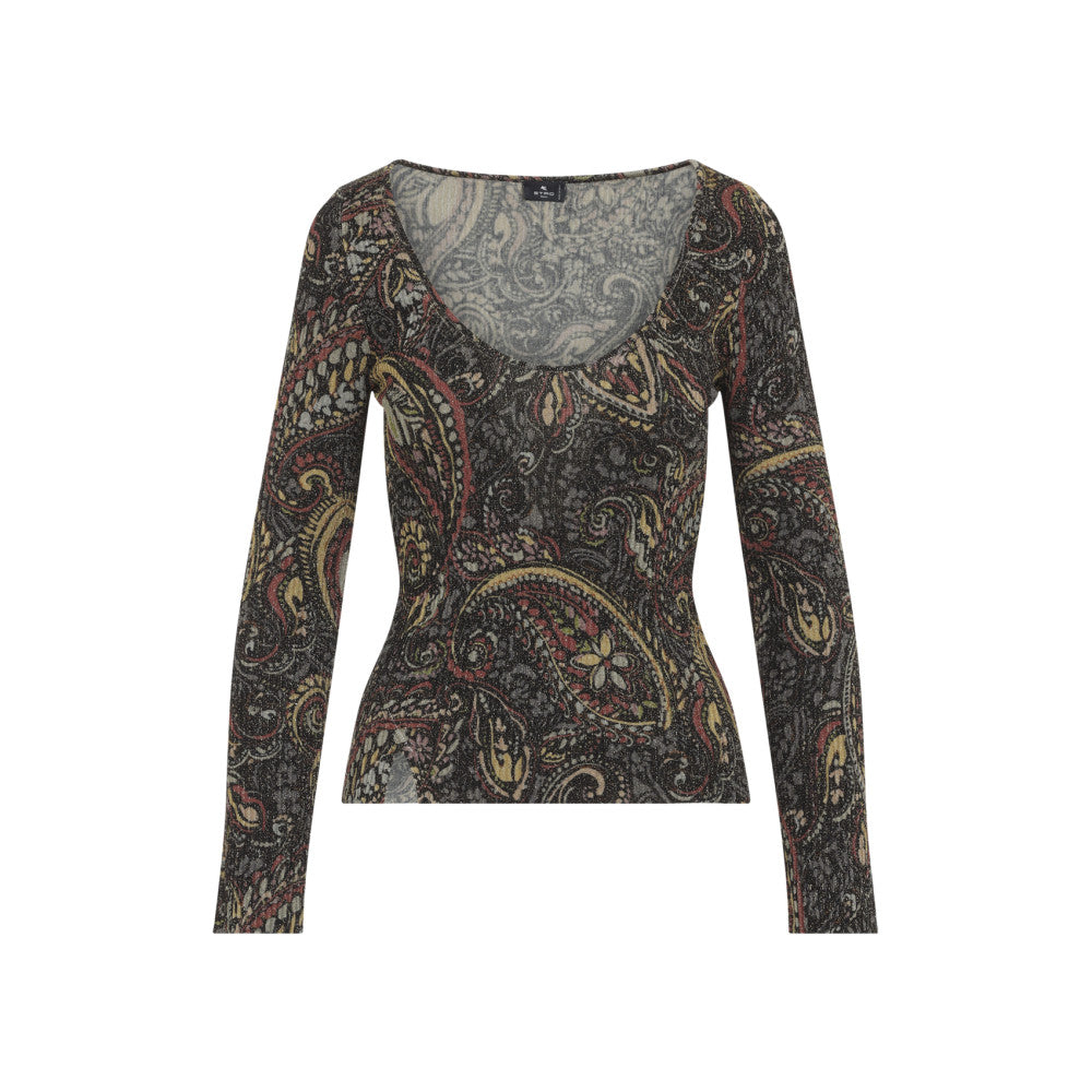 Multicolor Paisley Scoop Neck Sweater 1