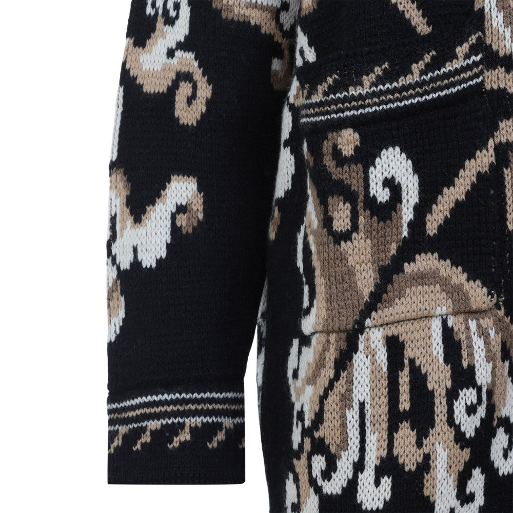 Black Jacquard V Neck Cardigan 3