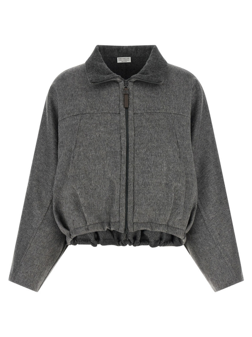 Grey Solid Shirt Collar Jacket 1
