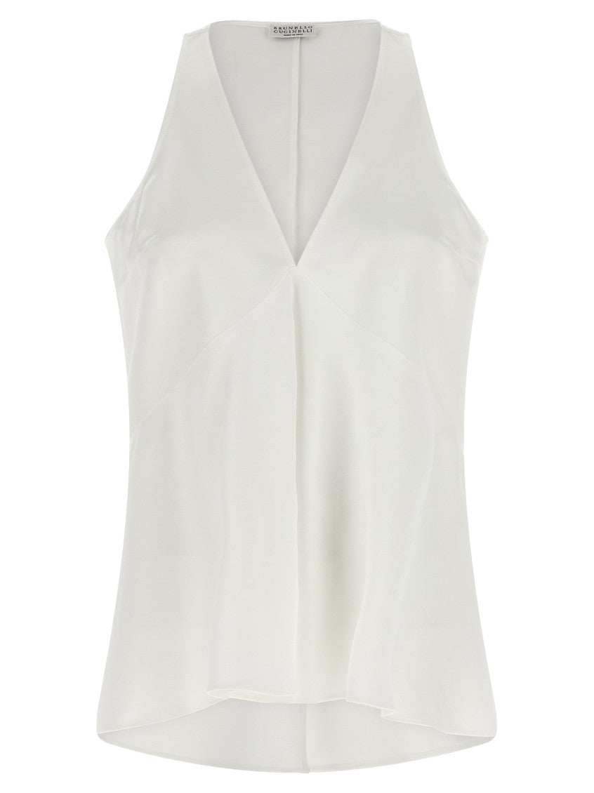 White Solid V Neck Top 1
