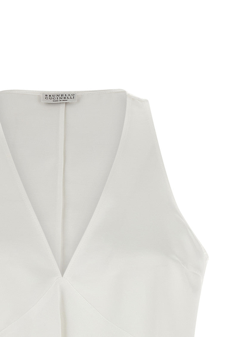 White Solid V Neck Top 3