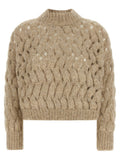 Beige Knitted Mock Collar Sweater 1
