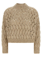 Beige Knitted Mock Collar Sweater 1