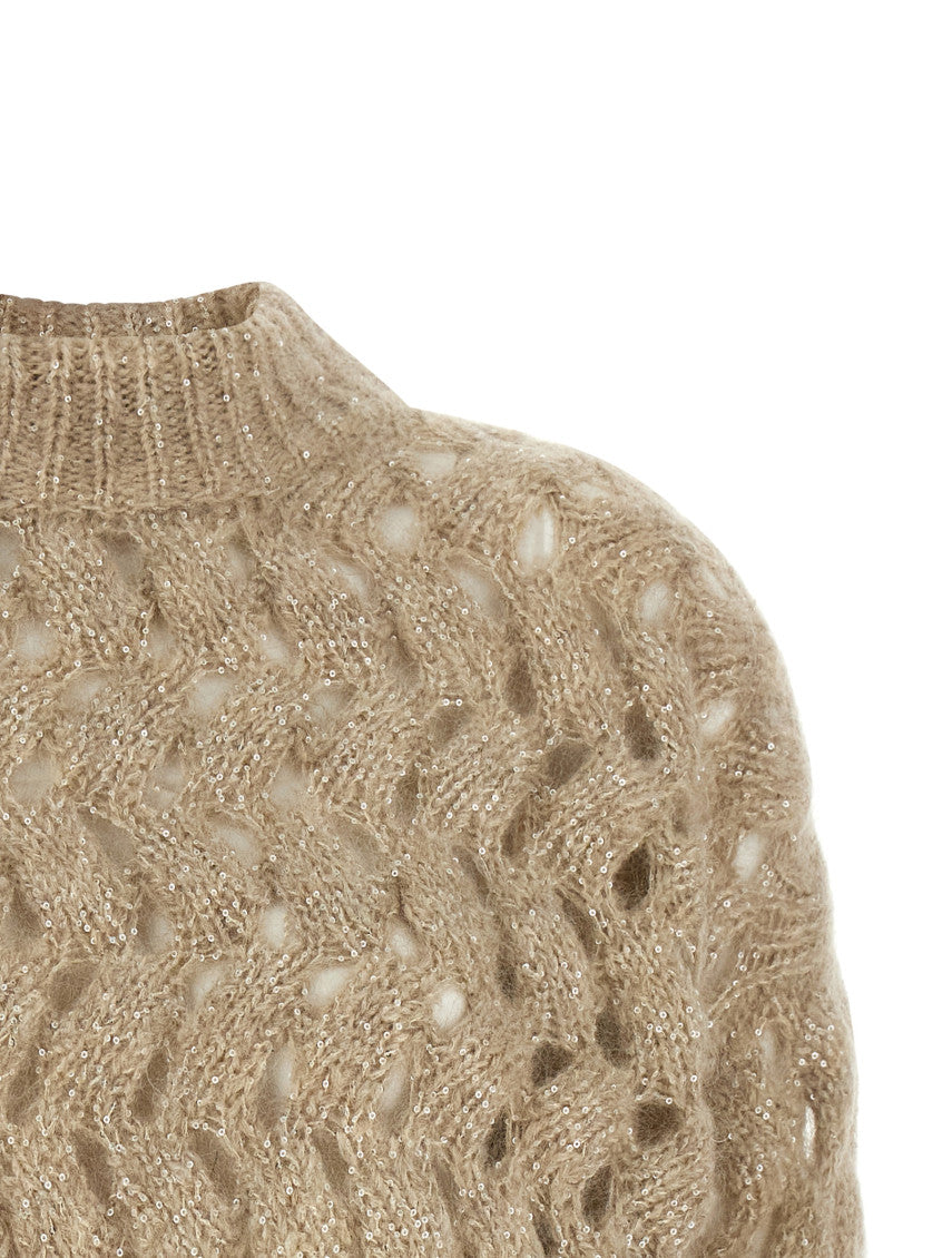 Beige Knitted Mock Collar Sweater 3