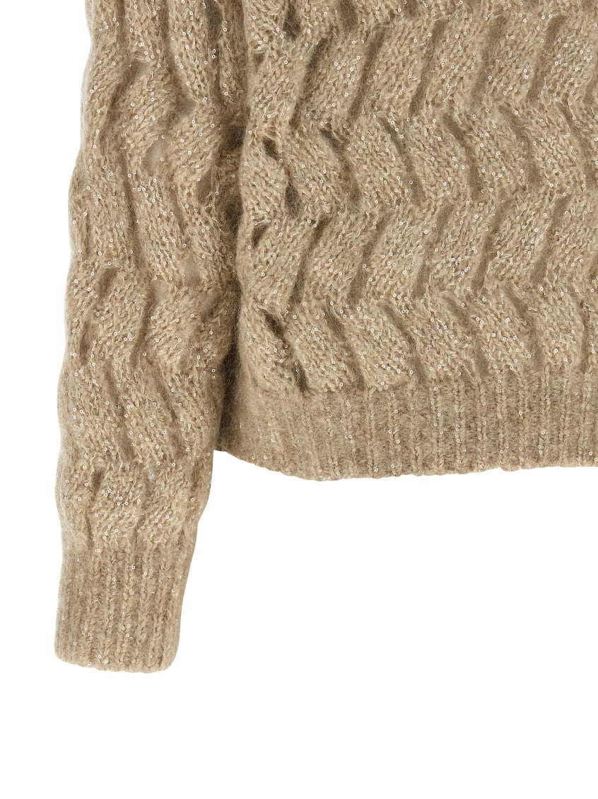 Beige Knitted Mock Collar Sweater 4