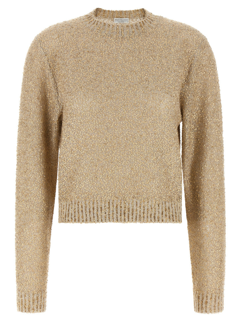 Beige Embellished Crew Neck Sweater 1
