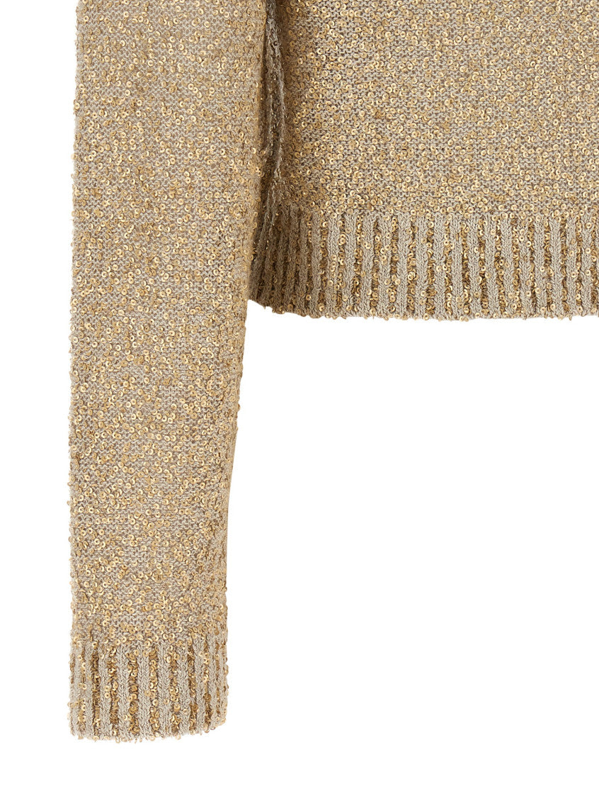 Beige Embellished Crew Neck Sweater 4