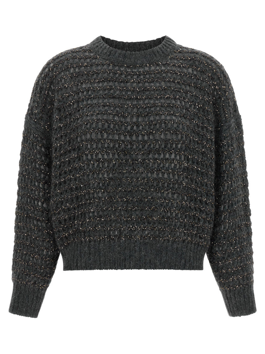 Grey Embellished Round Neck Sweater 1