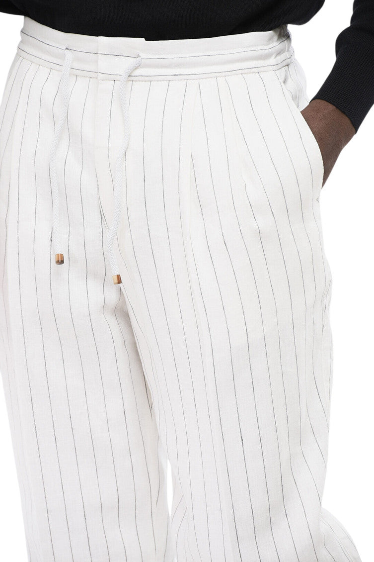 White Regular Stripes Trousers 3