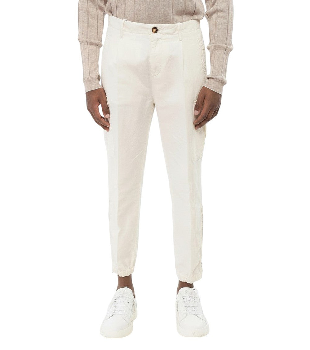 White Tapered Cargo Trousers 1