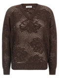 Brown Floral V Neck Sweater 1