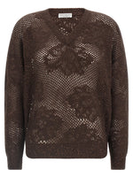Brown Floral V Neck Sweater 1