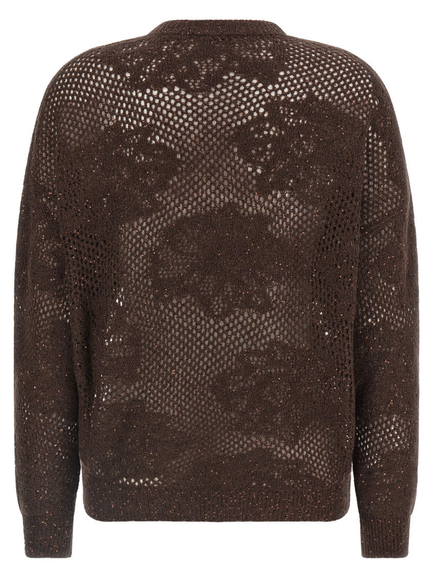 Brown Floral V Neck Sweater 2