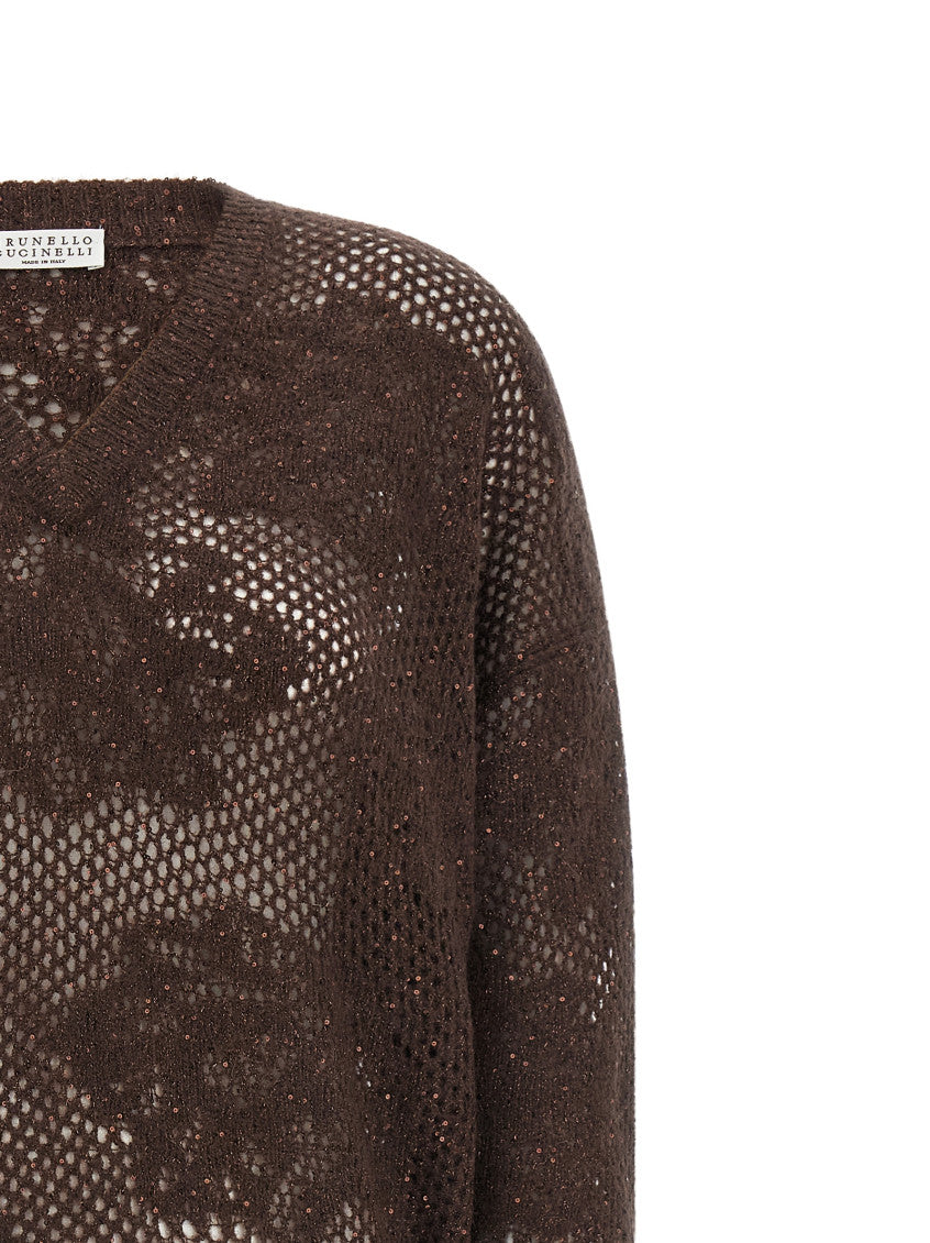 Brown Floral V Neck Sweater 3