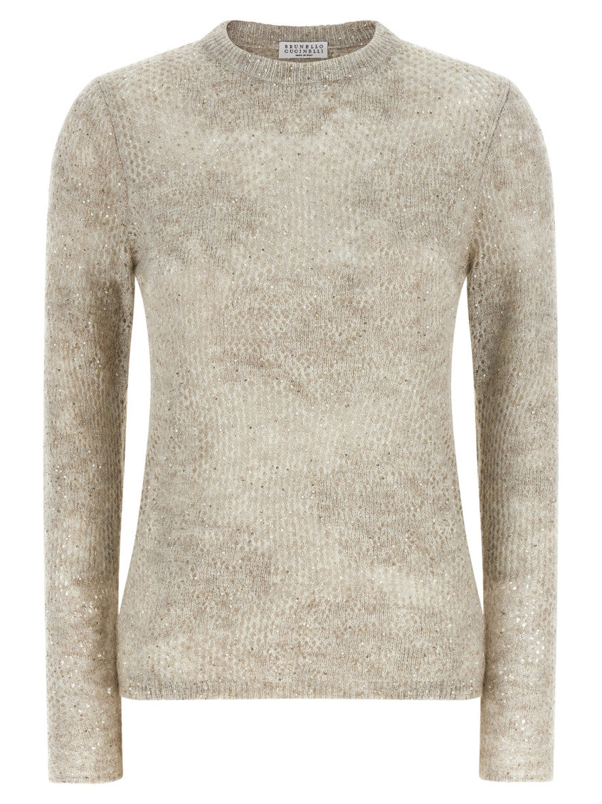 Beige Textured Crew Neck Sweater 1