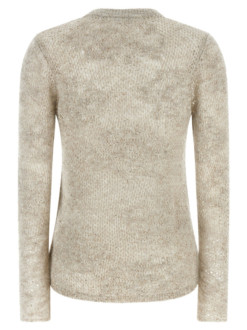 Beige Textured Crew Neck Sweater 2