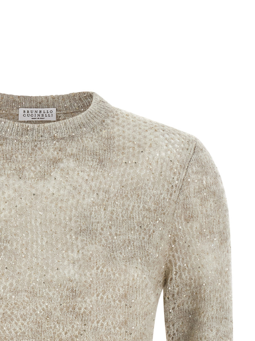 Beige Textured Crew Neck Sweater 3