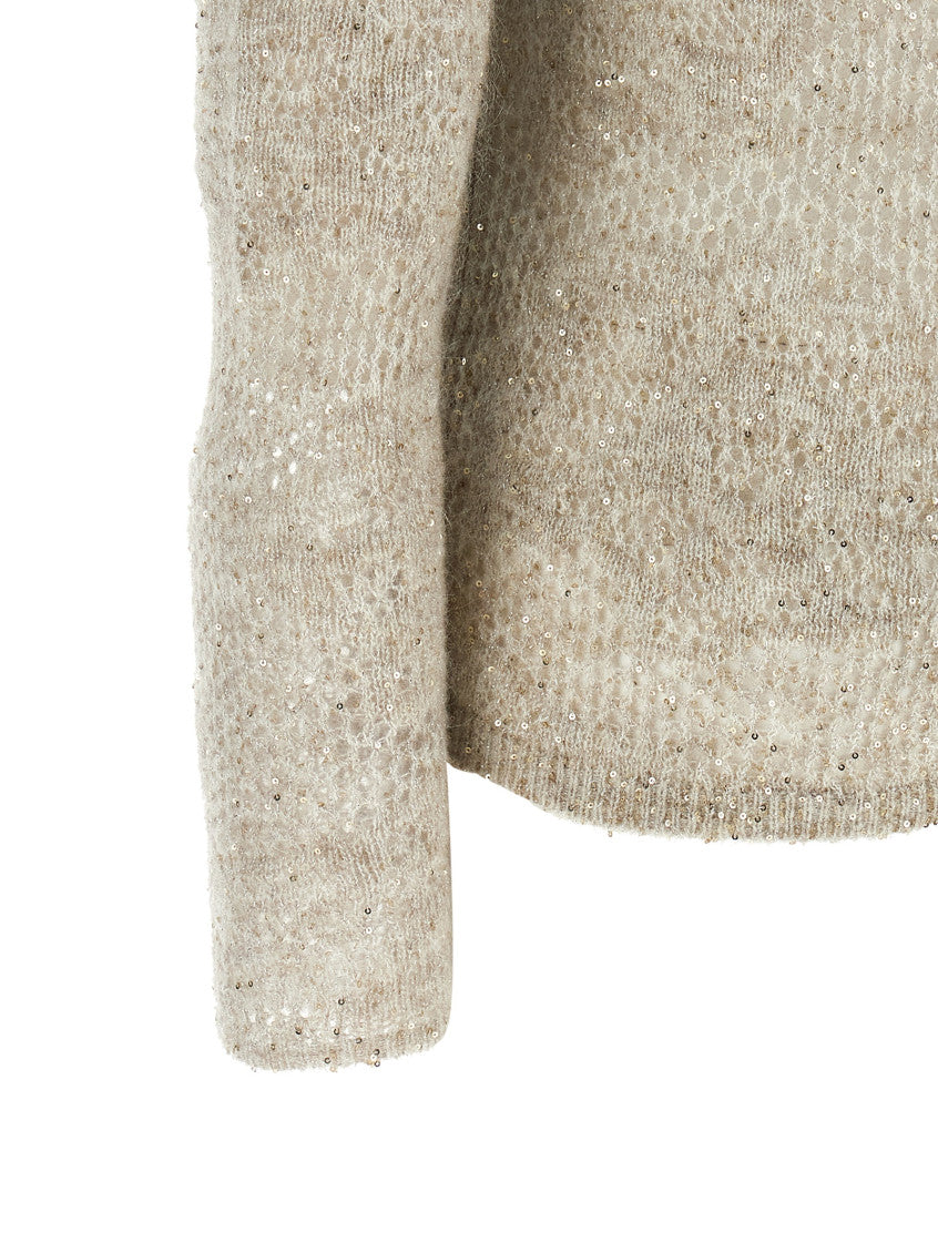Beige Textured Crew Neck Sweater 4