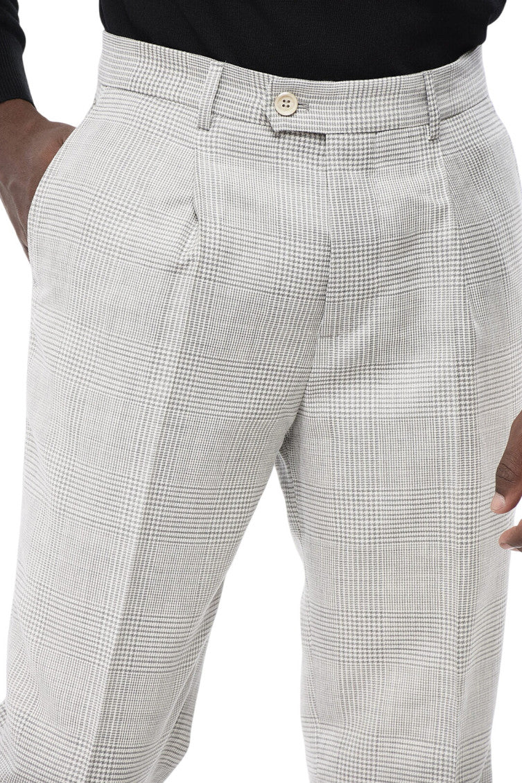 Grey Check Pleated Trousers 3